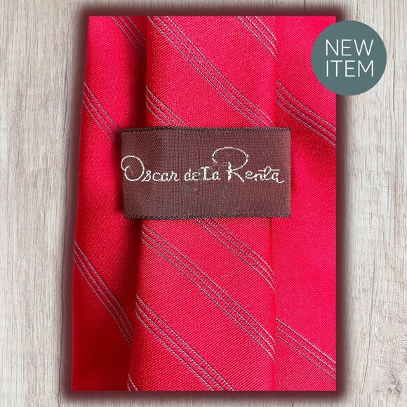 Oscar De La Renta Red Striped Silk Tie Mens Classic Formal Accessory 58" Long - Picture 3 of 14